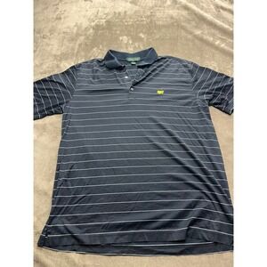 Amen Corner Masters Golf Polo Shirt Mens Large Navy Blue Striped Pima Cotton L